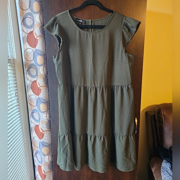 Olive Green Tiered Dress - Picture 1 of 4